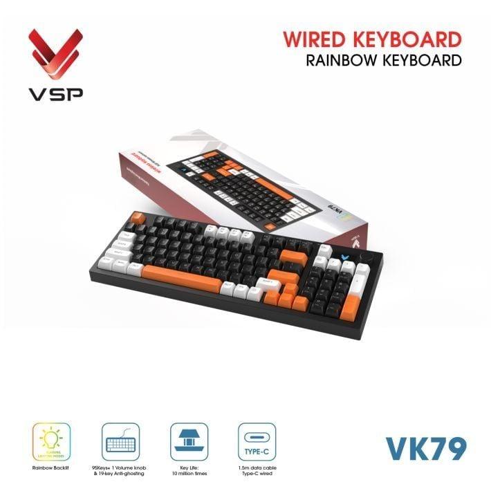 Bàn Phím Giả Cơ Có Dây VSP VK79 | Black-White-Orange (KM04-VK79000164)